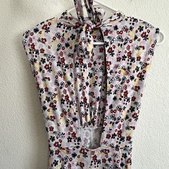 Free People Vibe Check Jumpsuit Floral Wide Leg Small Tie Waist Boho Retro C25 - Picture 13 of 16